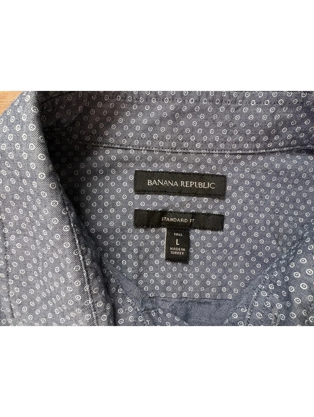 Banana Republic Men’s Standard Fit Tall L Blue White Geo Print Button-Down Shirt